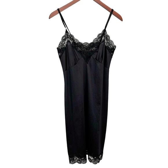 Vintage Black Lace Slip Dress Sz S Made in USA Gothic Romantic 90s Lingerie - Picture 1 of 9